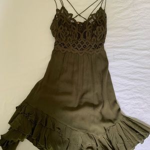 Free People olive green lace detail dress medium